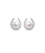 Load image into Gallery viewer, Horseshoe Pearl Diamante Earrings
