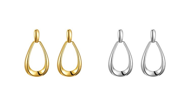 Oval Loop Drop Earrings in Gold