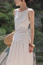 Load image into Gallery viewer, Cotton Blend Tie Top // Maxi Skirt in Cream
