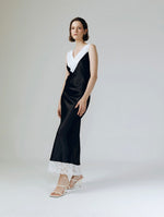 Load image into Gallery viewer, Grace Lace Silk Maxi Dress in Black
