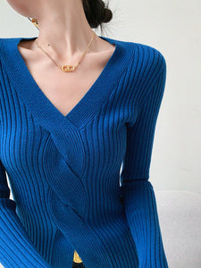 Ribbed Braid Top in Blue