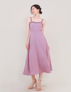 Sonia Ruffle Cami Strap Midi Dress in Lavender