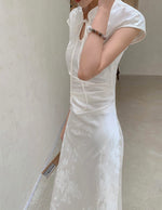 Load image into Gallery viewer, Chinoiserie Ribbon Tie Cheongsam in Cream
