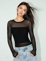 Load image into Gallery viewer, Sheer Panel Long Sleeve Top in Black
