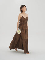Load image into Gallery viewer, Tiered Cami Pocket Maxi Dress in Brown
