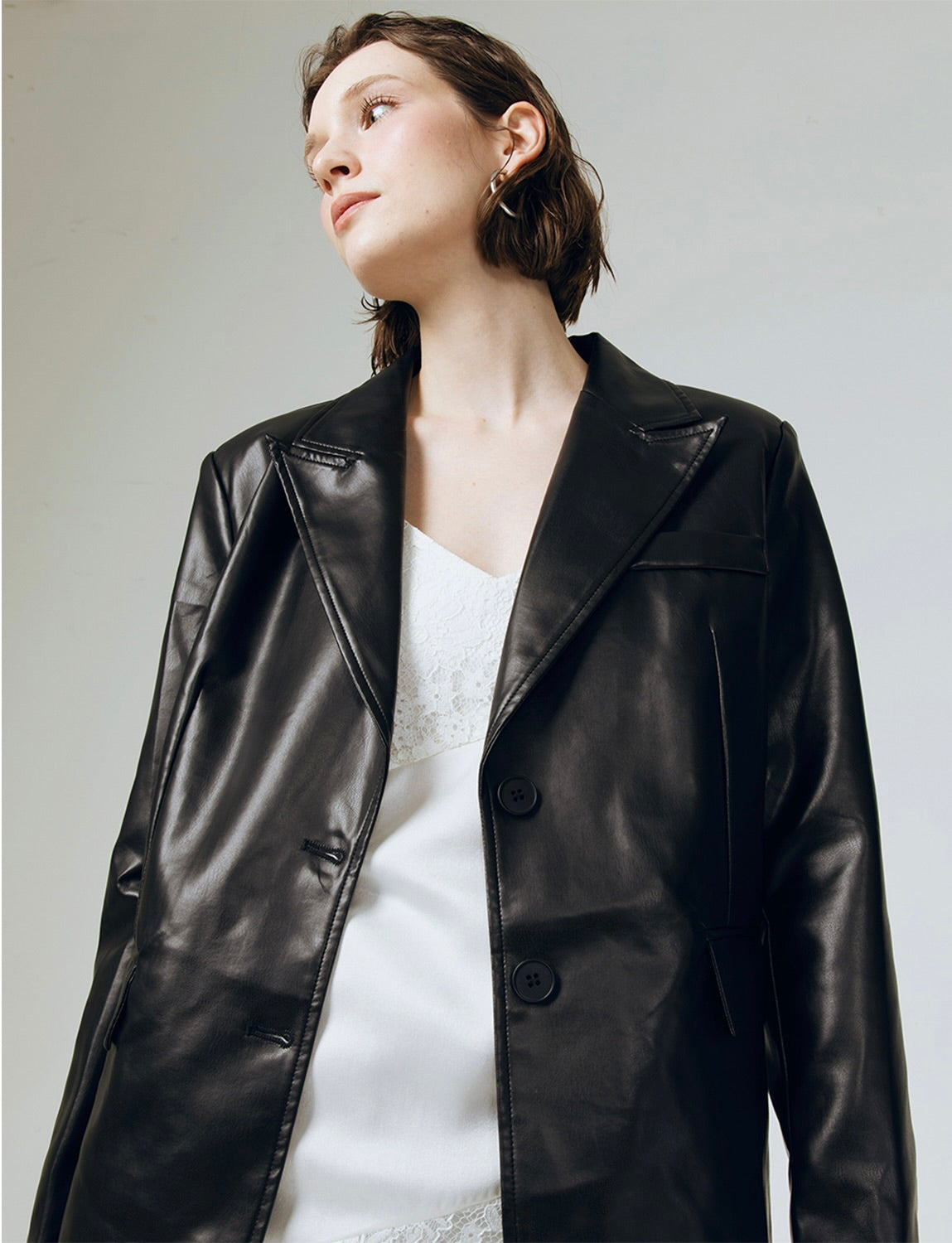 Classic Leather Blazer in Black