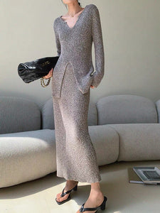 Melange Maxi Skirt in Grey