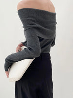Load image into Gallery viewer, Off Shoulder Foldover Top in Grey
