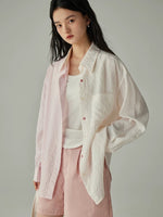 Load image into Gallery viewer, Duo Striped Oversized Shirt in Pink/White
