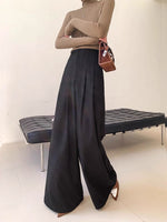Load image into Gallery viewer, High Waist Wide Leg Fold Trousers in Black
