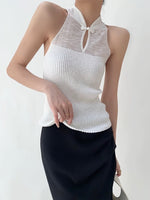 Load image into Gallery viewer, Light Knit Cheongsam Top in White
