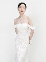 Load image into Gallery viewer, Off Shoulder Lace Gown in White
