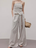 Load image into Gallery viewer, Linen Striped Bustier Top // Trousers Set in Grey
