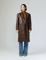 Load image into Gallery viewer, Classic Long Leather Blazer in Brown
