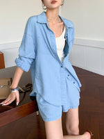 Load image into Gallery viewer, Chambray Shirt + Shorts Set
