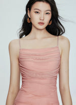 Load image into Gallery viewer, Tulle Layer Stretch Camisole Dress in Pink
