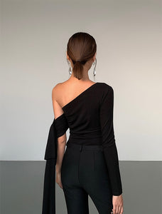 Asymmetric Toga Tie Top in Black