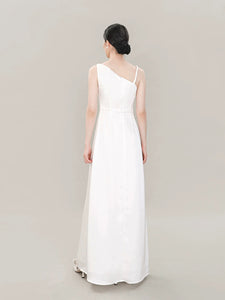 Asymmetric Shoulder Gown in White