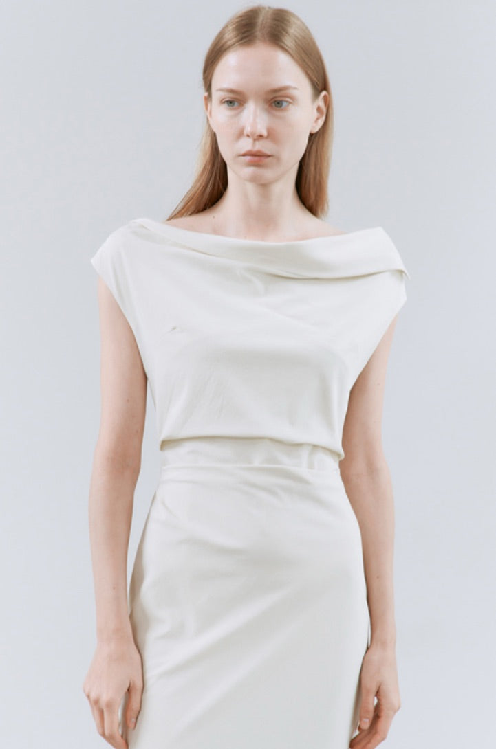 Korean Wide Shoulder Sheath Midi Dress [2 Colours]