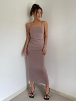 Load image into Gallery viewer, Drop Twist Back Bodycon Cami Dress in Dusty Pink
