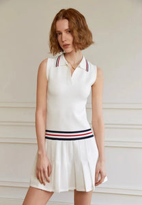 Sleeveless Pique Tennis Dress in White