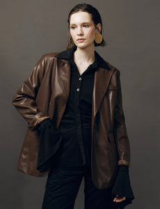 Classic Leather Blazer in Brown