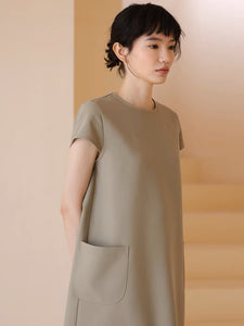 Twill Pocket Midi Dress in Kahki
