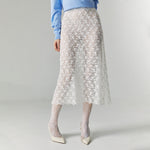 Load image into Gallery viewer, Floral See Thru Lace Skirt in White
