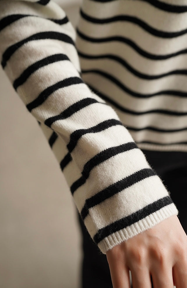 Light Knit Striped Cardigan in Cream