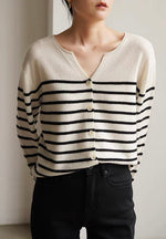 Load image into Gallery viewer, Light Knit Striped Cardigan in Cream
