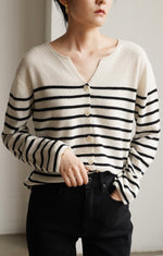 Load image into Gallery viewer, Light Knit Striped Cardigan in Cream
