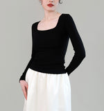 Load image into Gallery viewer, Korean Square Neck Long Sleeve Top [3 Colours]
