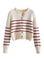 Load image into Gallery viewer, Korean Woolly Striped Cardigan in Cream/Red
