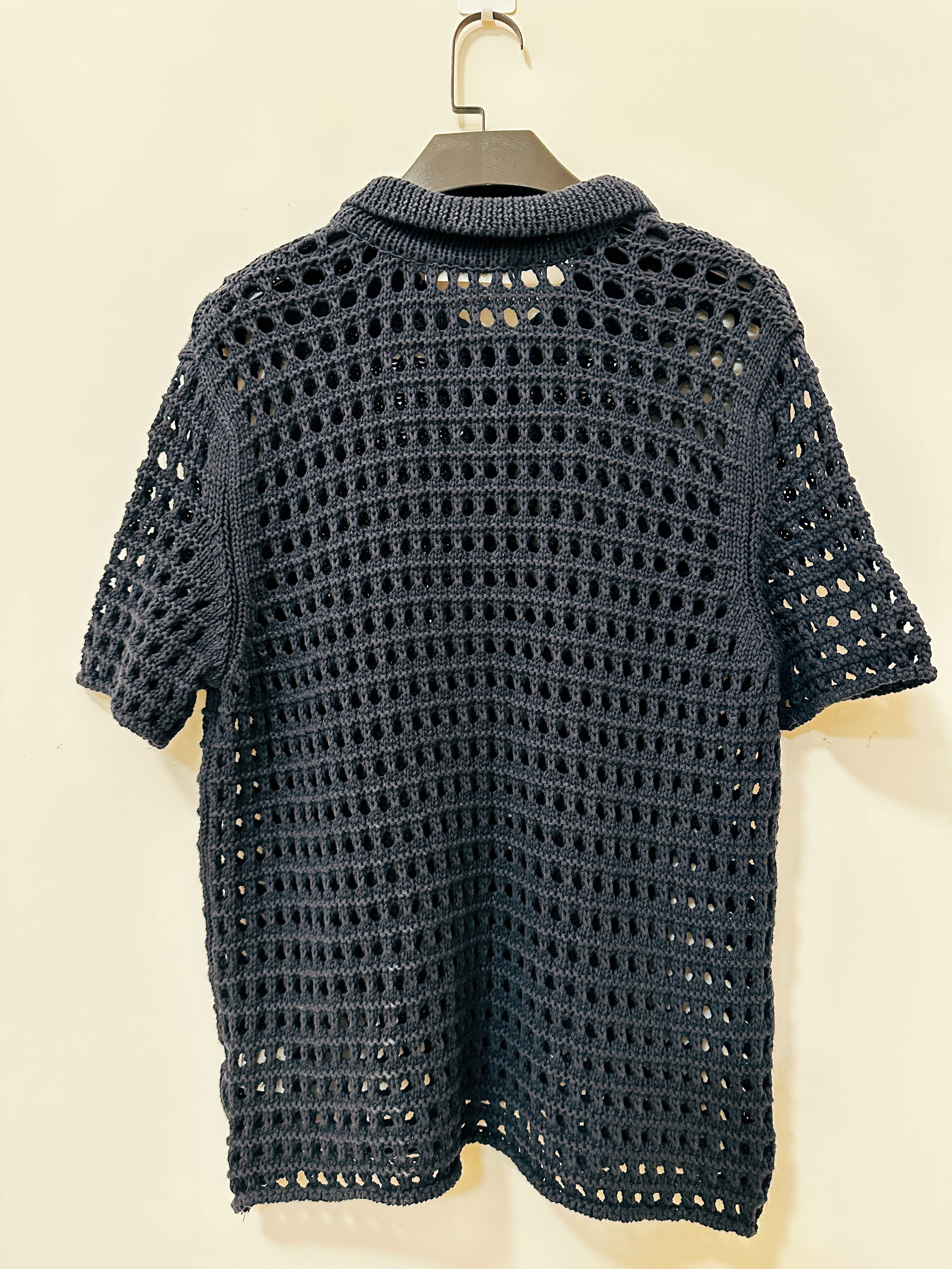 Korean Knit Hole Polo Top in Navy