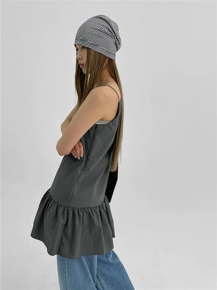 Korean Textured Cami Shift Dress in Grey