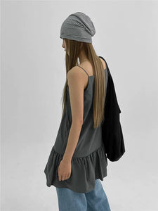 Korean Textured Cami Shift Dress in Grey