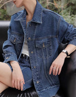 Load image into Gallery viewer, Oversized Long Denim Jacket in Blue
