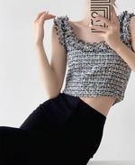 Load image into Gallery viewer, Cropped Fray Tweed Top in Grey

