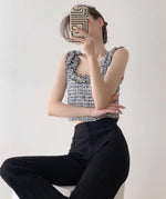 Load image into Gallery viewer, Cropped Fray Tweed Top in Grey
