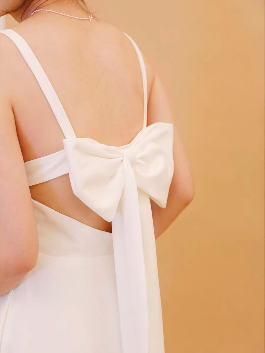 [Ready to Ship] Imani Bow Tie Pocket Gown in White