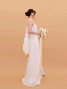 [Ready to Ship] Imani Bow Tie Pocket Gown in White