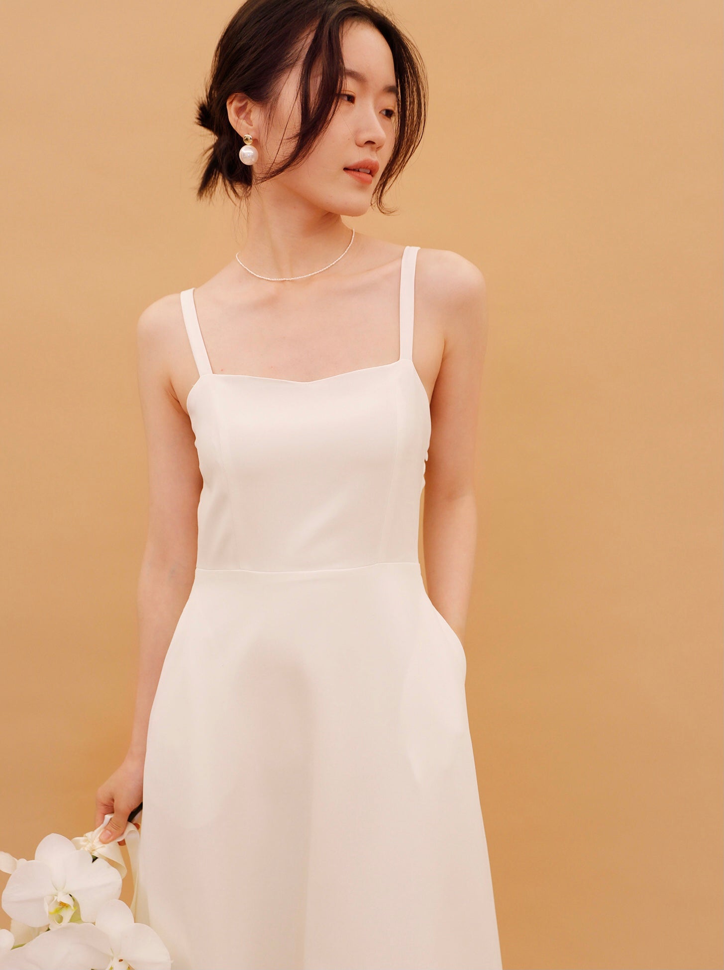 [Ready to Ship] Imani Bow Tie Pocket Gown in White