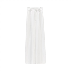 Beaded Top + Wide Leg Trousers Set in White