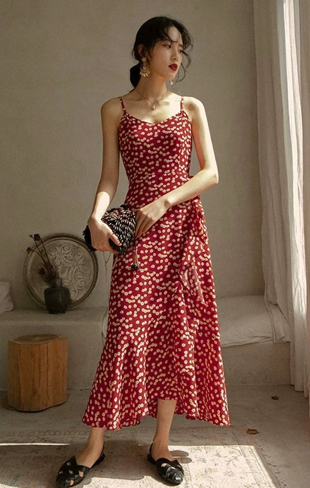 Floral Slit Ruffle Cami Dress