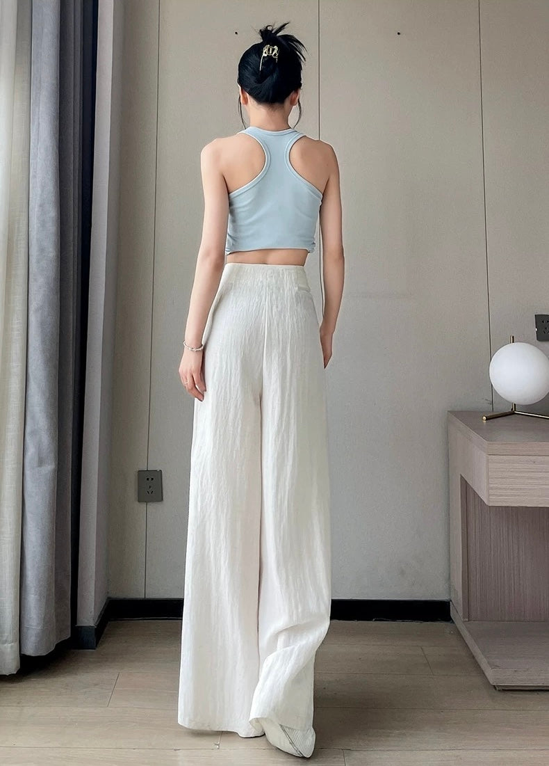 Textured Wide Leg Trousers in White