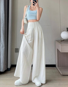 Textured Wide Leg Trousers in White