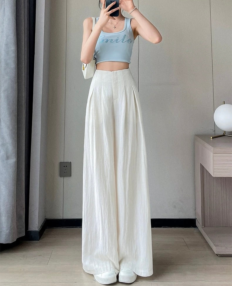 Textured Wide Leg Trousers in White