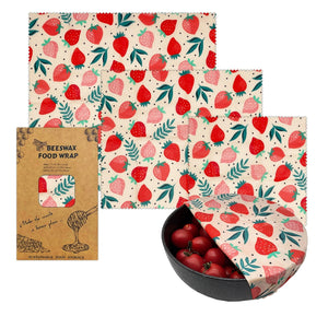 Set of 3 Organic Cotton Beeswax Wraps + String Tie [ 28 Designs]