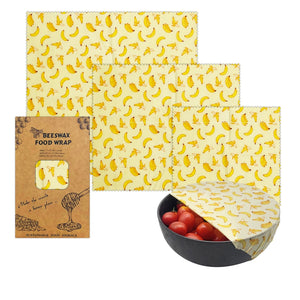 Set of 3 Organic Cotton Beeswax Wraps + String Tie [ 28 Designs]