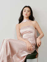Load image into Gallery viewer, Satin Halter Bustier Top// Maxi Skirt in Pink
